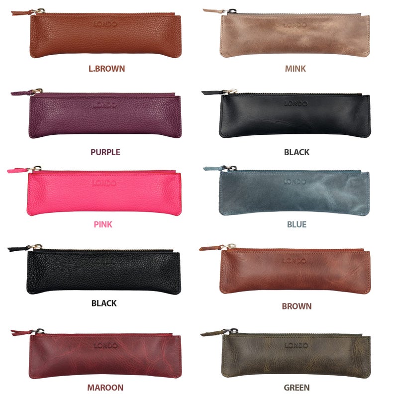 Londo Genuine Leather Pen Case with Zipper Closure, Pencil Pouch Stationery Bag - Image 4